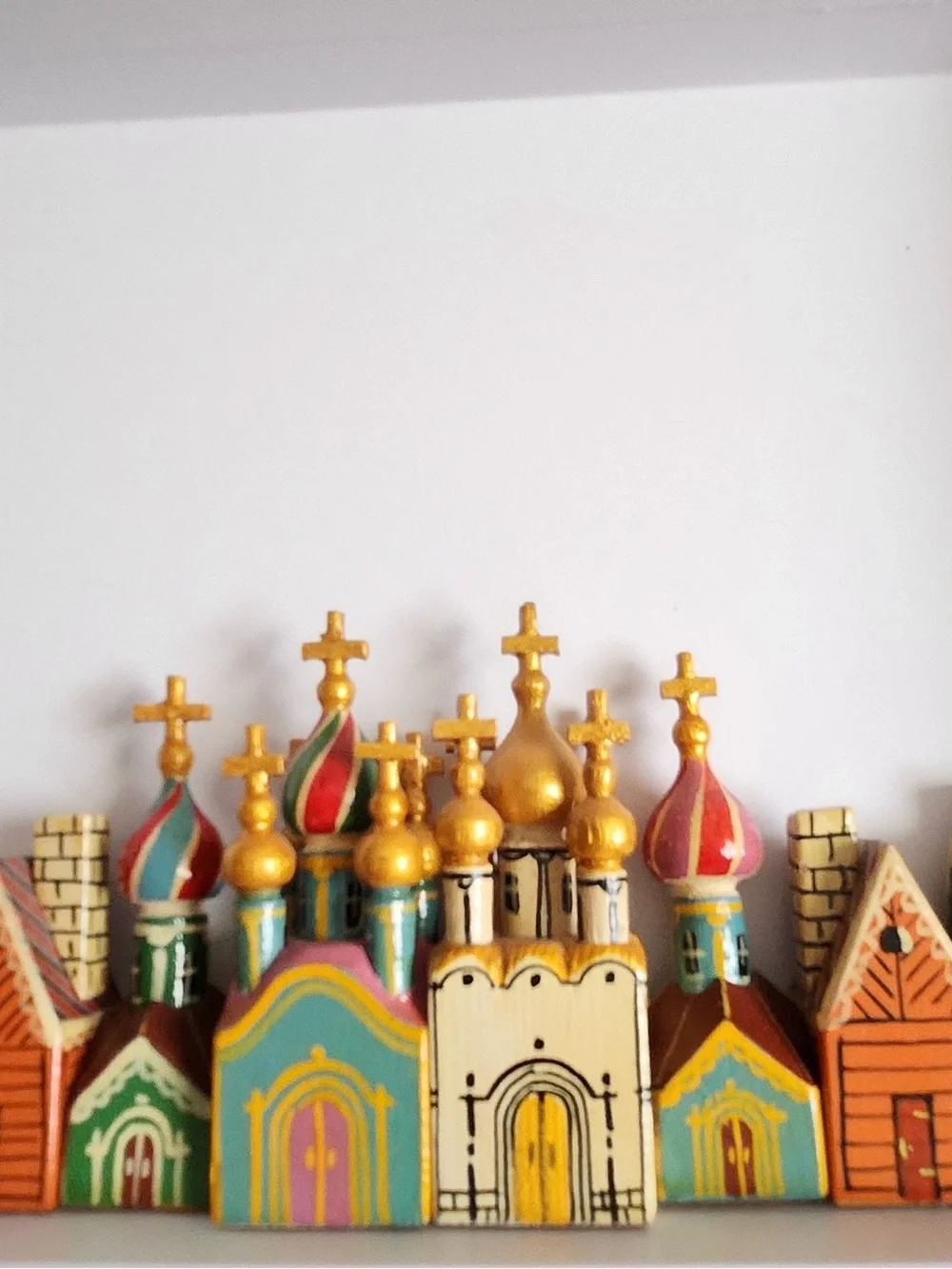 10 pc. Incredible Vintage Hand Painted Wood Russian Churches & Village Folk Art